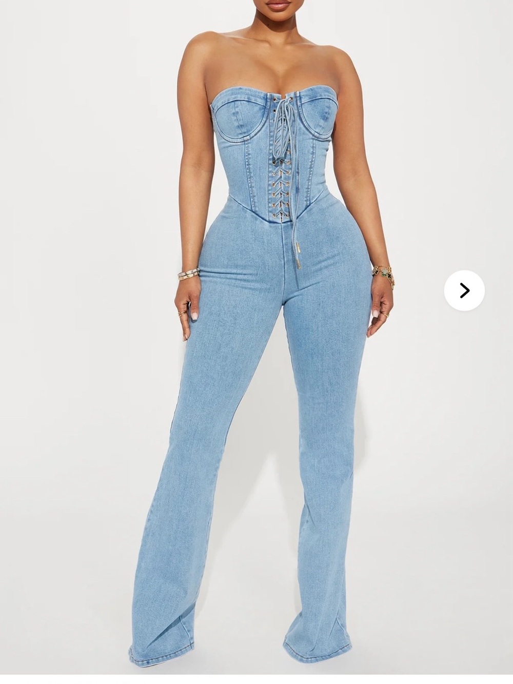 Fashionnova Play it your way - Light Wash Denim Lace-Up Corset Jumpsuit